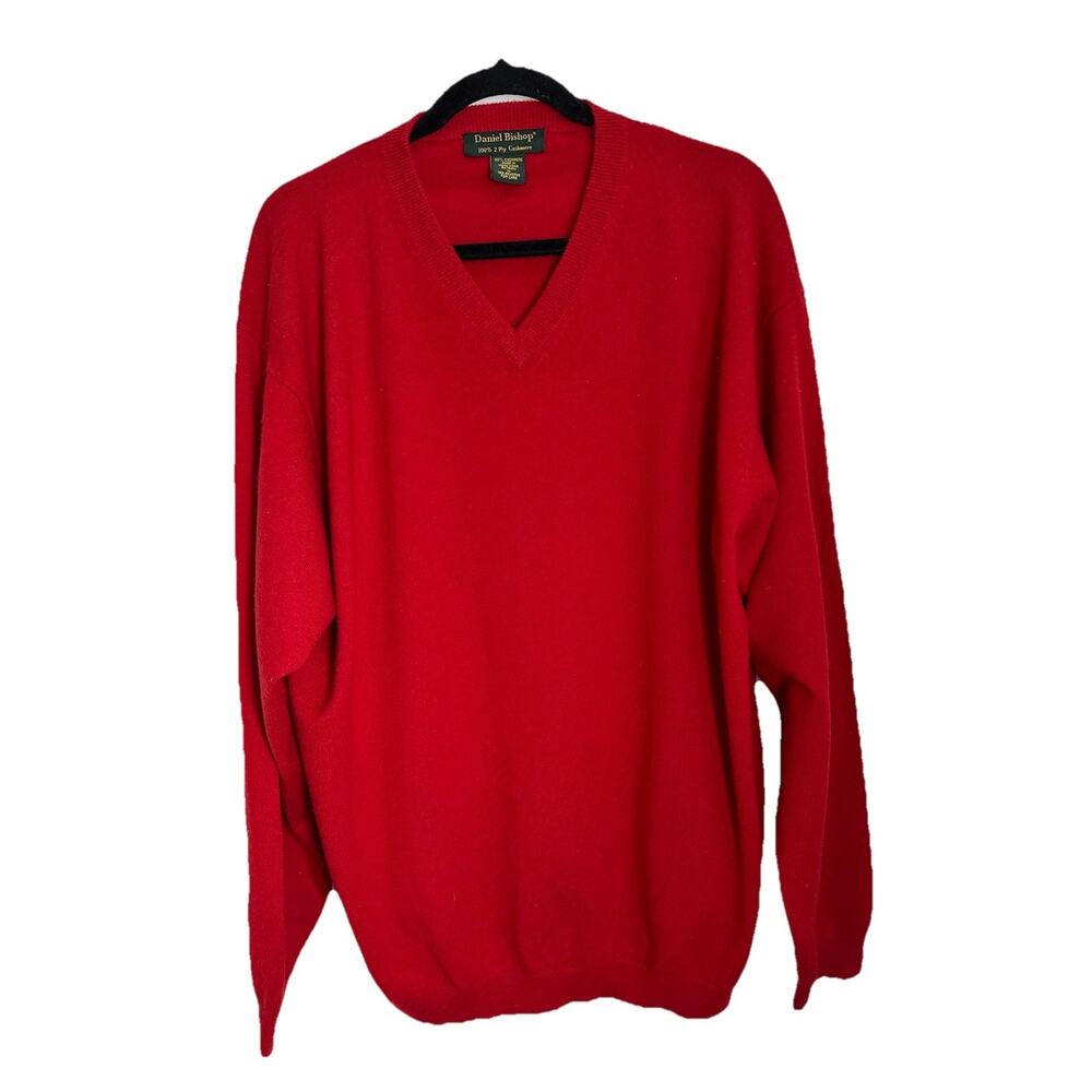 Daniel Bishop 100% 2ply Cashmere V-neck Sweater Red Size XL Preppy Grandpa